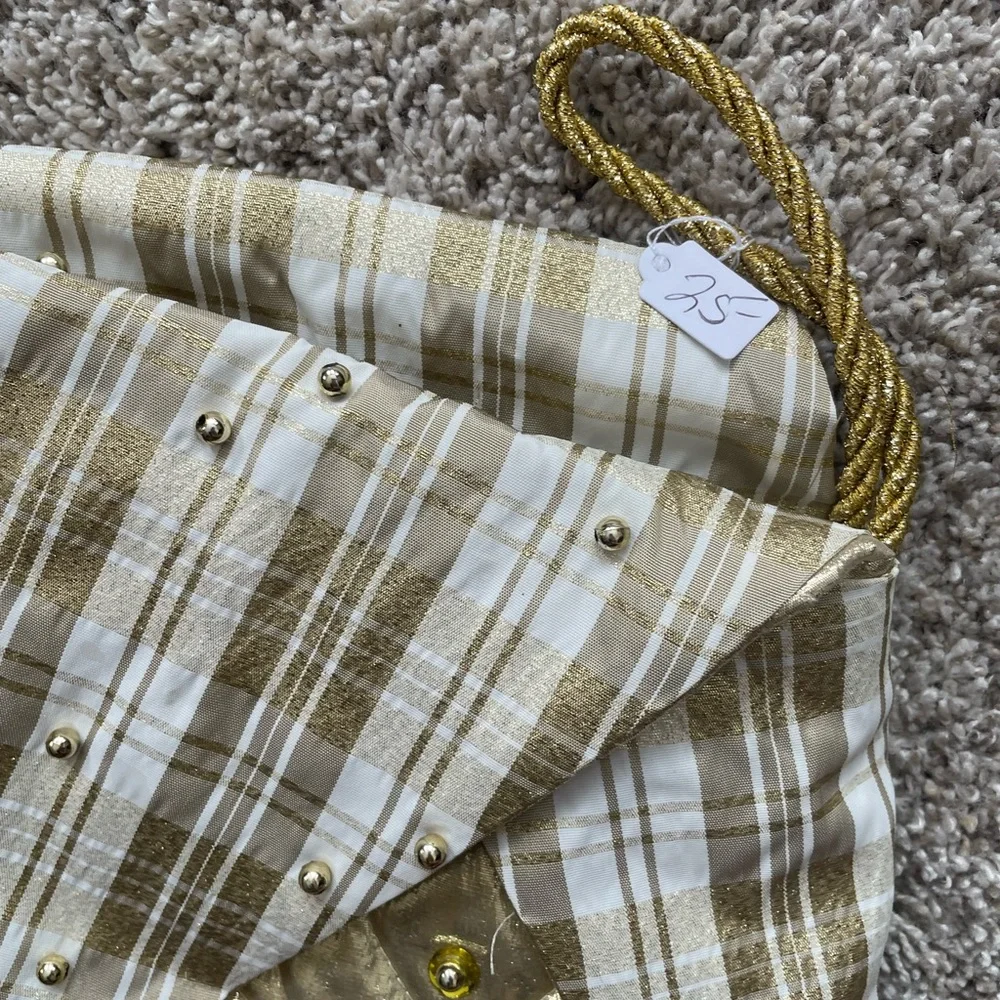 Festive Gold Stocking with Plaid Trim